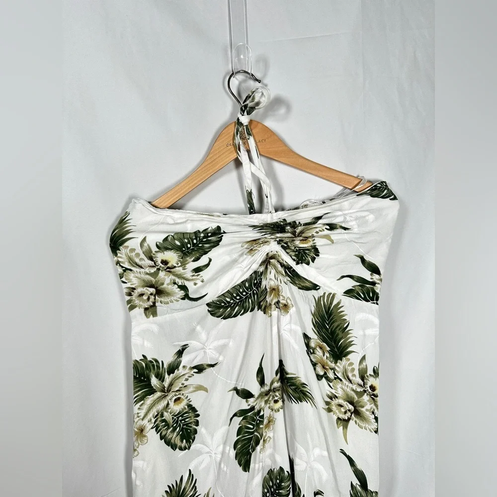 Sunny Island Hawaii Womens Halter Tropical Rayon Dress Green Ivory Size 2XL - Picture 5 of 14